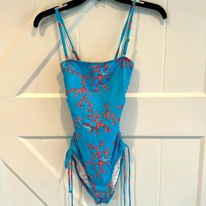 Lilly Pulitzer One Piece Swimsuit Coral Blue  Size S  adjustable straps + side